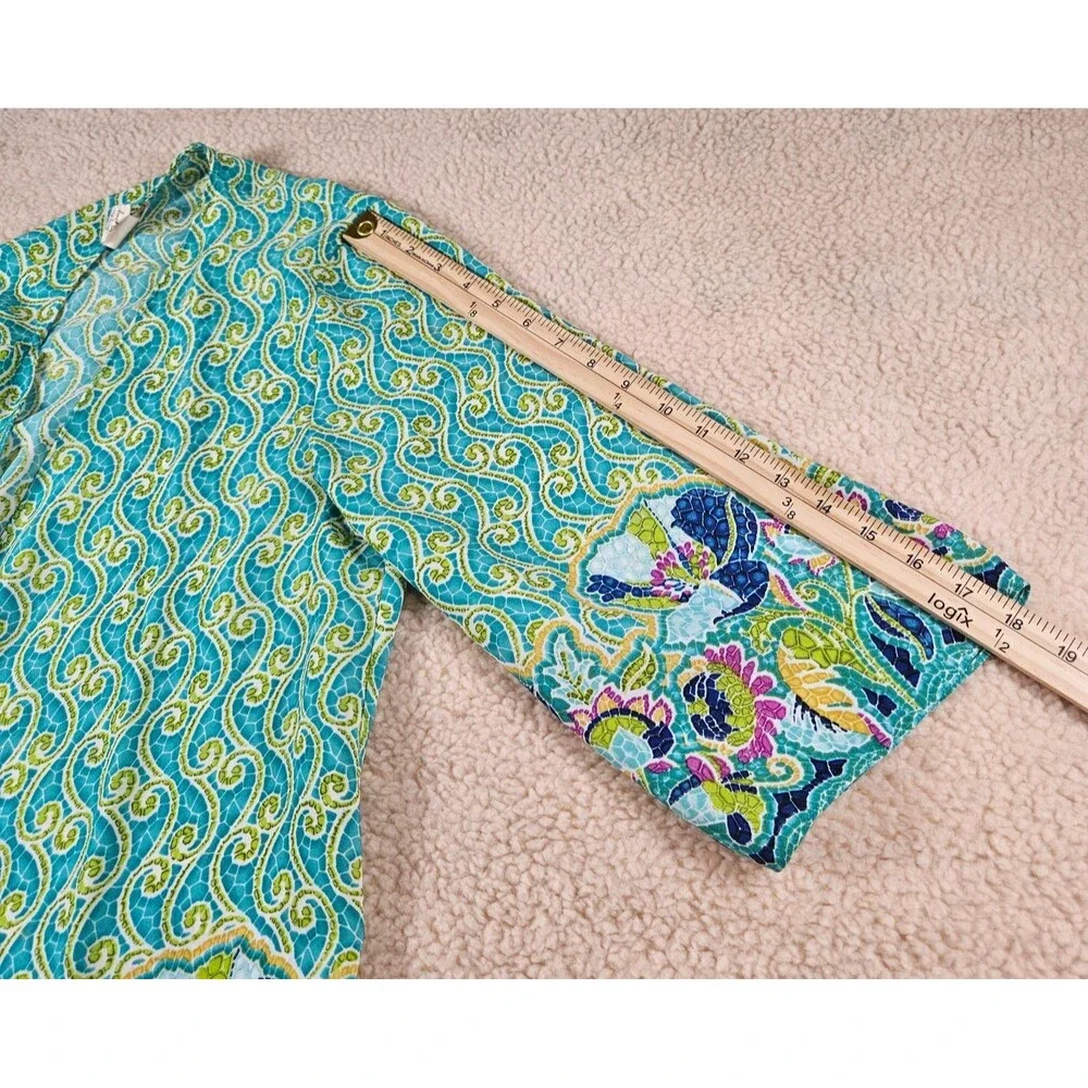 Lavender Honey Womens M Open Front Jacket Blue Green Paisley Art to Wear Kimono